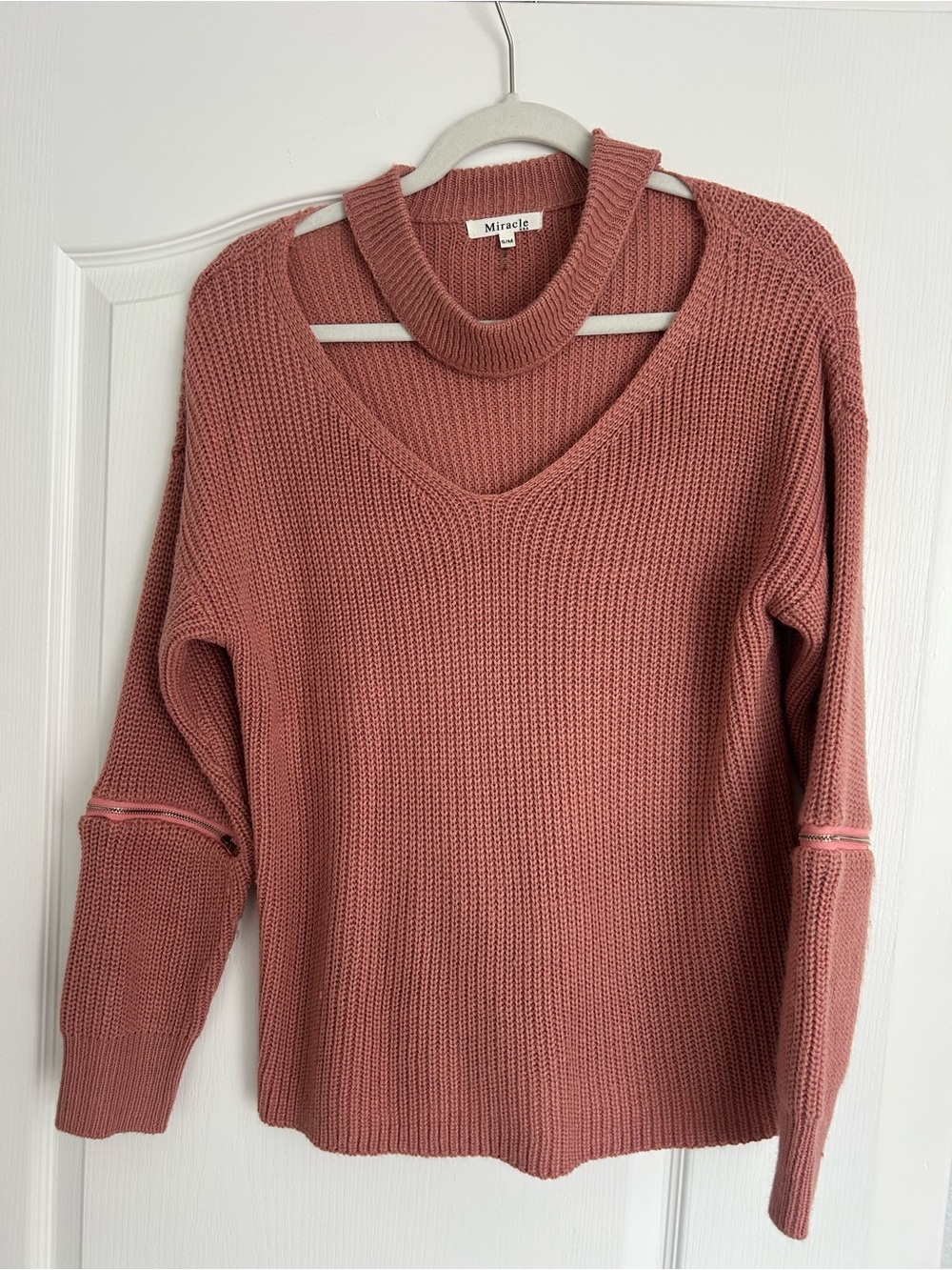 Miracle Dusty Rose V-Neck Sweater with Choker Detail